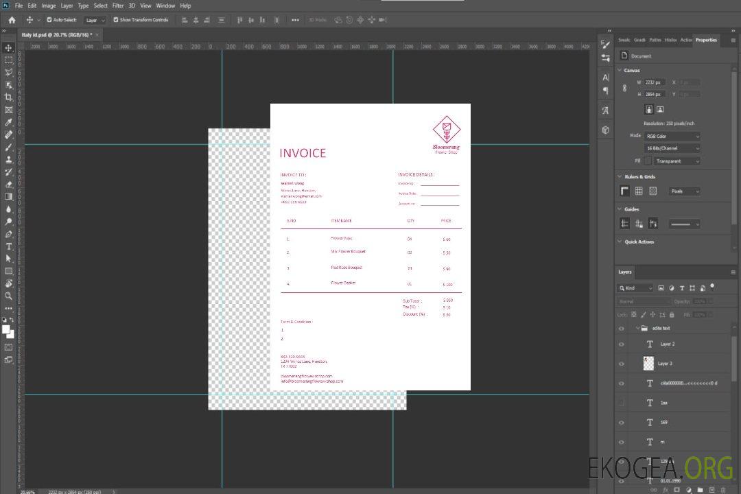 Modèle de facture de fleuriste gratuit template